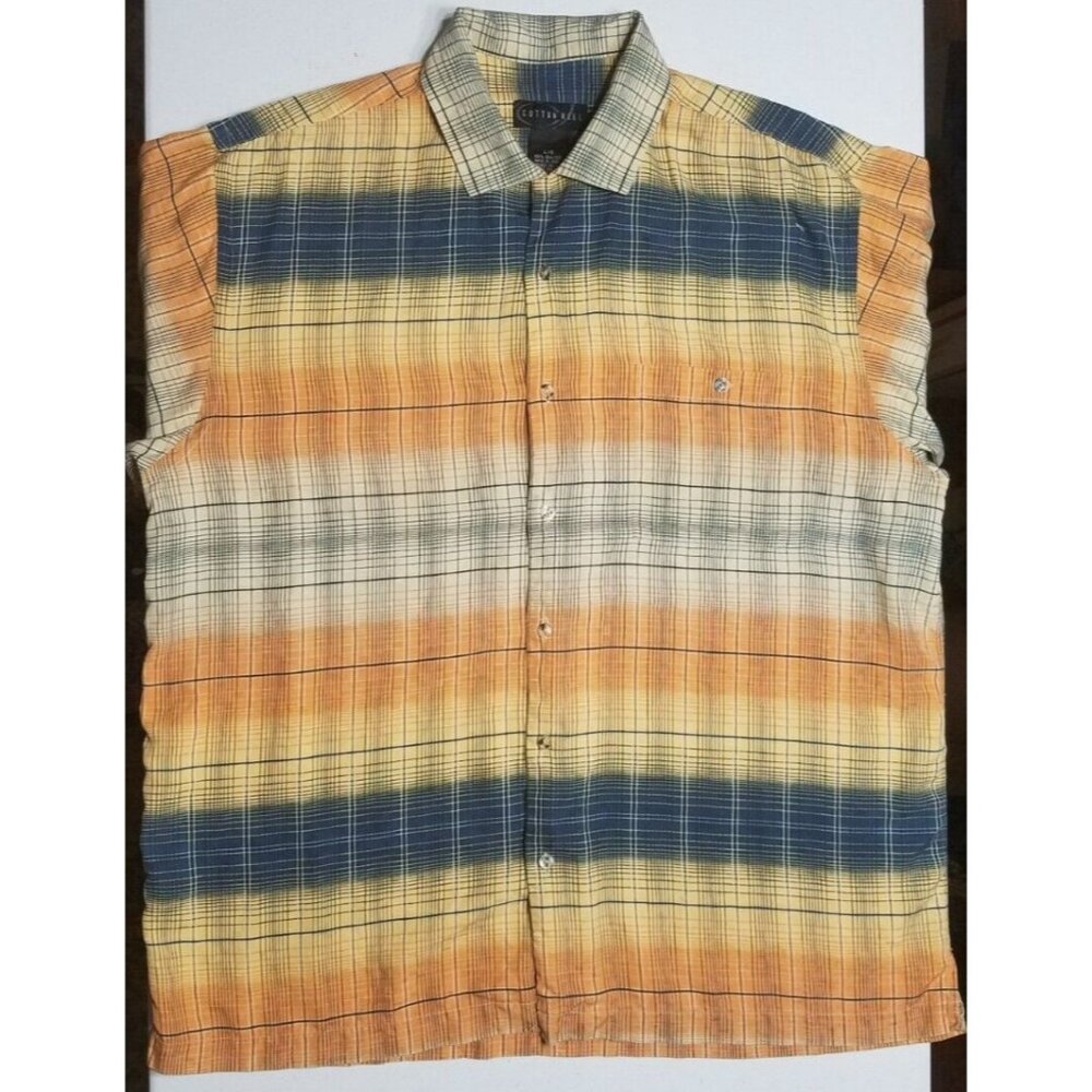 Cotton Reel Short Sleeve Button Up Multicolor Hawaiian Beach Silk Shirt Men's L